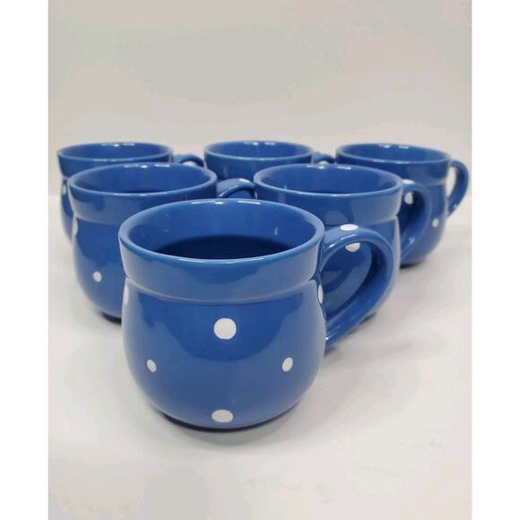 6 Temp-Tations Polka Dot Cups 12 oz Mugs Temptations By Tara Blue Dots - Picture 1 of 6